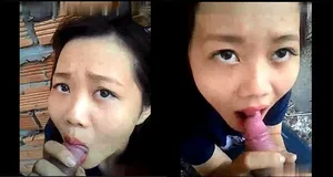 Eny liếm cục thịt ở vườn sau nhà
